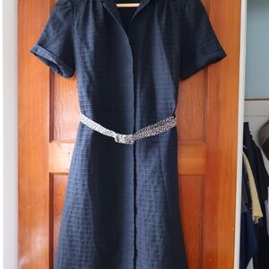 1990’s(?) Bayard Petites Black Dress w/ Cheetah Print Belt